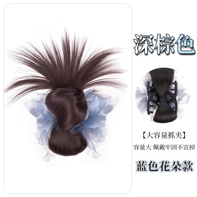 鸡毛头假发女抓夹丸子头新款低盘发花苞造型蓬松后脑勺假发圈合集|undefined