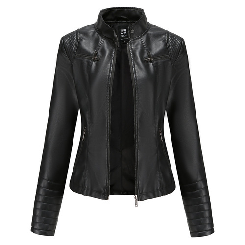 Cross-border women's leather jacket—European and American-style spring/autumn PU biker jacket—European size leather outerwear—short, fashionable women's jacket