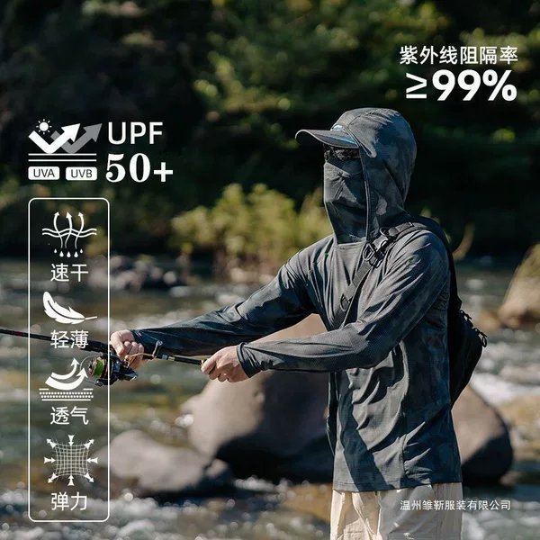 Sun Protection Clothing for Men, Ice Silk Summer Camouflage Face-Covering Camouflage Anti-Uv Outdoor Quick-Drying Fishing Breathable Sun Protection Clothing for Men