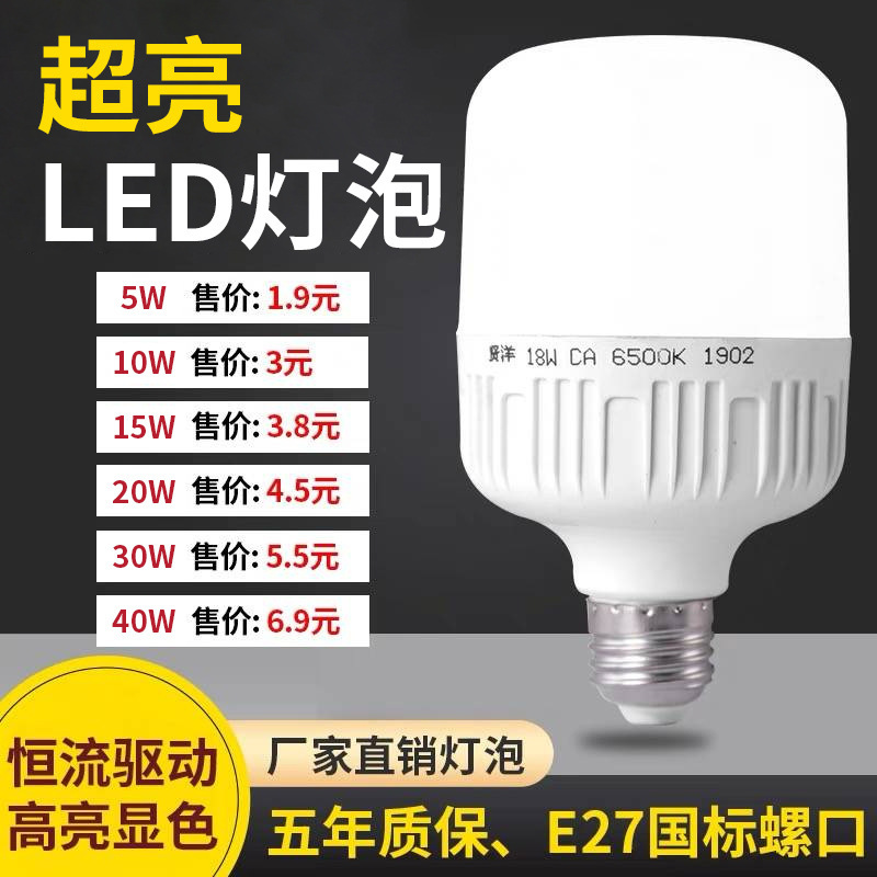 Bulb led energy-saving lamp household super bright e27 screw mouth warm yellow eye protection bulb indoor workshop high-power lighting