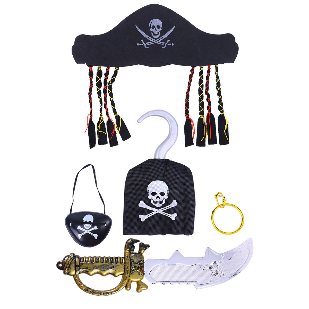 Halloween Piratas del Caribe disfraz de fiesta juego de suministros de piratas capitán juego de juguetes accesorios set de cinco piezas