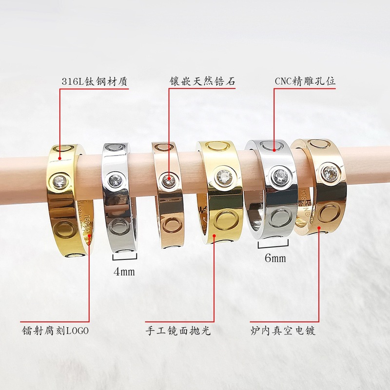 Kajia クラシック LOVE リング CNC ハイバージョン ダイヤモンドメッキ 18K ゴールド ニッチ カップル リング プレミアム 色褪せないリング|undefined