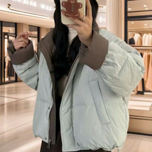 欧货2025冬季新款撞色立领羽绒服女短款宽松加厚保暖小个子外套