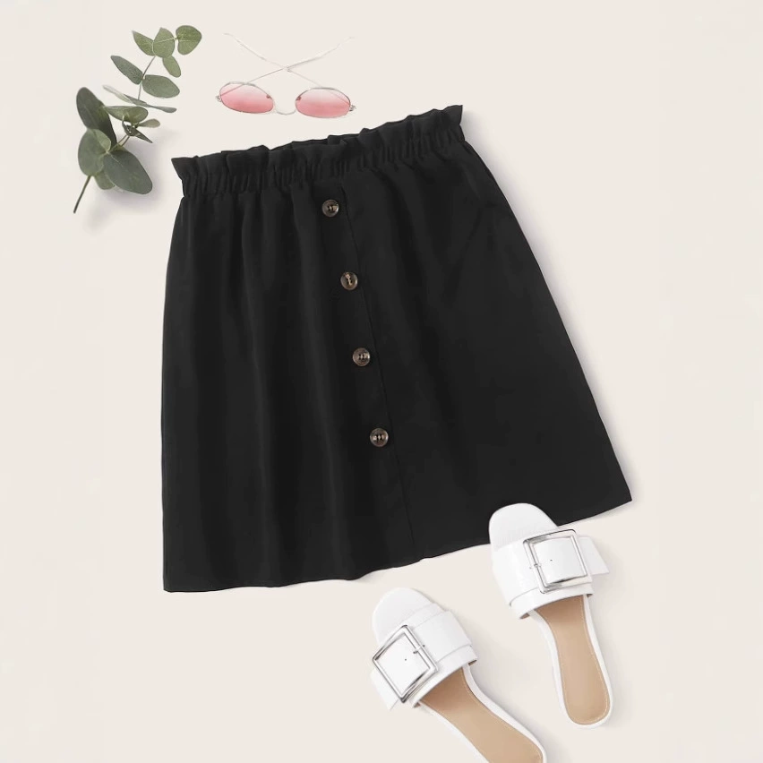 Женское платье на пуговицах с рюшами на талии и большой юбкой с высокой талией, коллекция 2025 года, для трансграничной торговли на AliExpress (Европа и Америка).