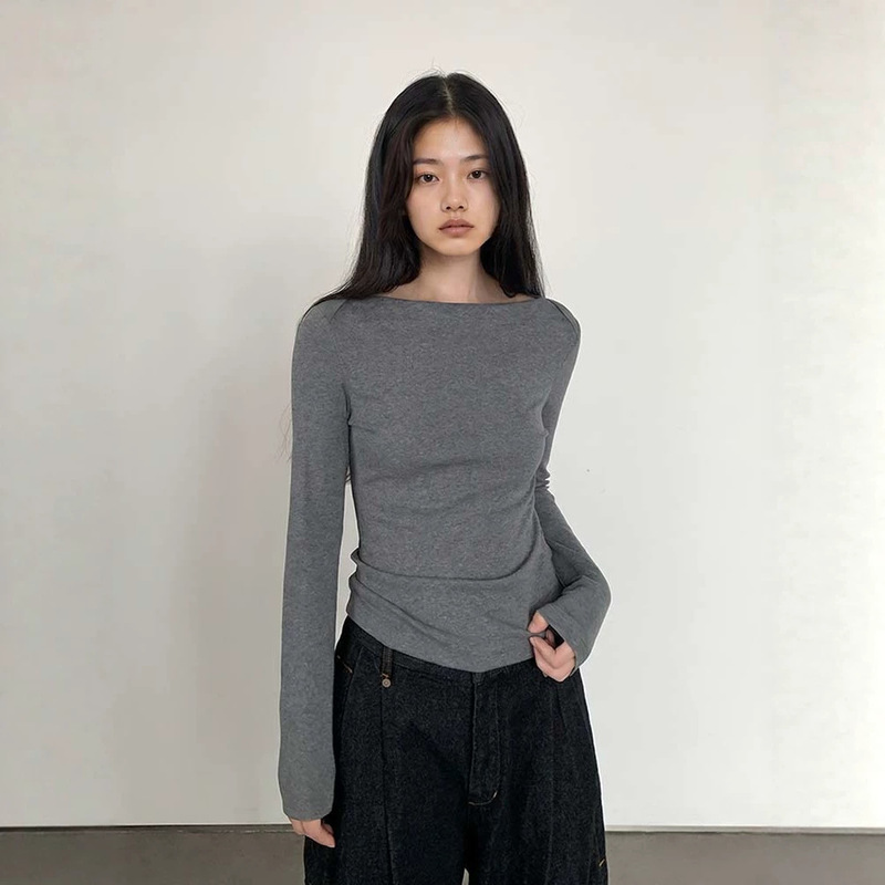 Teeshe women's boat neck, slim-fit, long-sleeve T-shirt, new autumn style, inner layer, slim-fit base shirt, knitted top Teeshe women's boat neck, slim-fit, long-sleeve T-shirt, new autumn style, inner layer, slim-fit base shirt, knitted top
