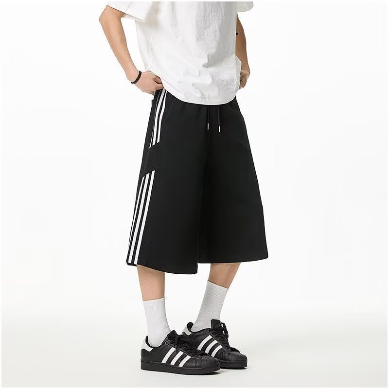 American Cropped Pants Men's Spring and Summer Wide-leg Loose Mid-length Pants Casual Sports 7-point Pants Boys Over-the-knee Shorts