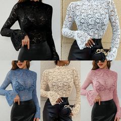 2025 New Sexy Cashew Flower Lace Slimming Slimming Outerwear Innerwear Bell Sleeves Top Women's 