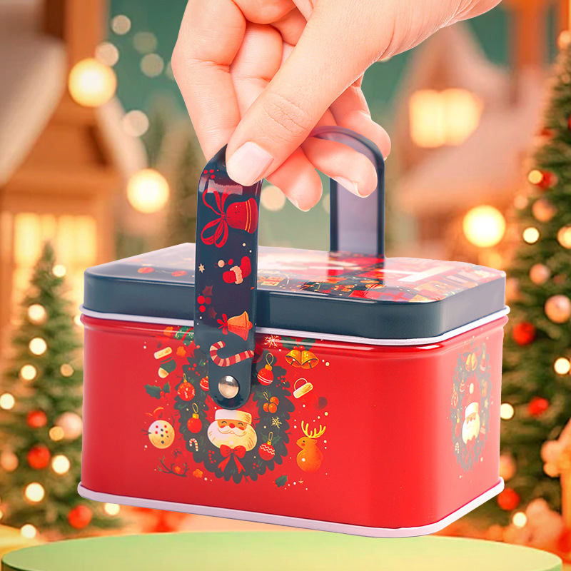 Nuevas cajas de dulces de Navidad caja de estaño caja de regalo de Papá Noel caja de hierro caja de regalo de mano lata de metal image 3