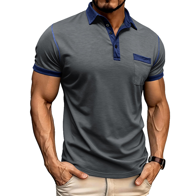 2025 Spring European and American Large Size Short-Sleeved Henry T-Shirt Men's Polo Base Shirt Summer Round Neck Breathable Loose Fit