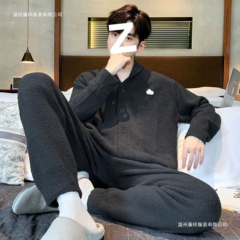 New Half-Velvet Pajamas for Men in Autumn and Winter Thickeneded and Velvet to Heattech 2025 Winter Home Wear Set Cartoon