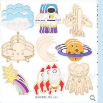 9 series del espacio exterior, piezas de madera, astronautas, formas alienígenas, imágenes para niños, adornos educativos, 27 piezas/set