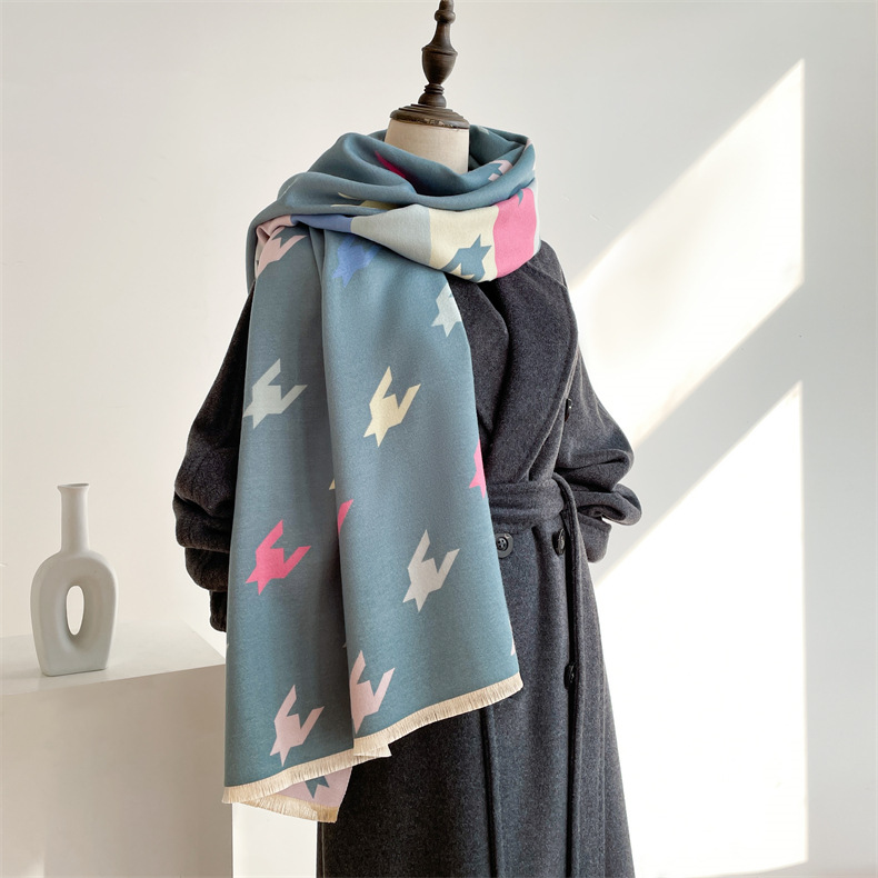 Winterwarm, modisch, hochwertig, Anti-Aging mit beidseitigem Druck und buntem Hahnentrittmuster in Kaschmir_voghion.com