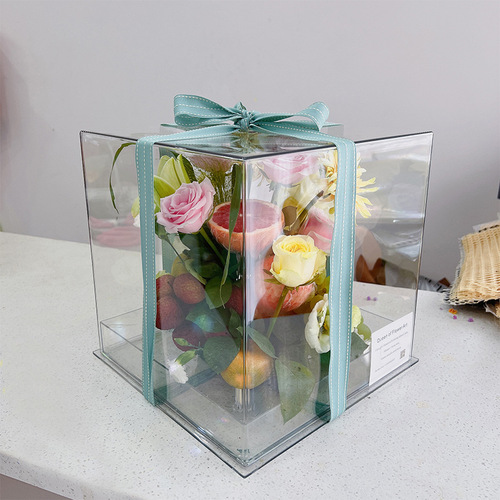 Holiday Acrylic Square Floral Gift Box Plastic Transparent Flower Arrangement Vase Thick Fashion Creative Flower Wholesale