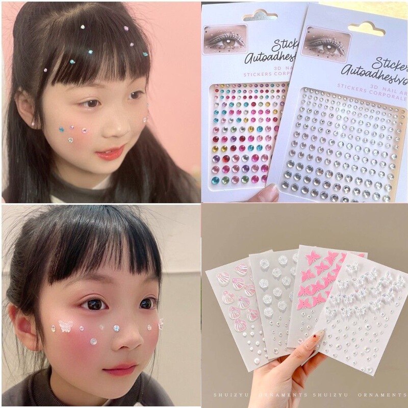 Stickers for children's makeup, single diamond and pearl stickers, 3D handmade face stickers, gemstone and crystal decorative stickers for mobile phones Stickers for children's makeup, single diamond and pearl stickers, 3D handmade face stickers, gemstone and crystal decorative stickers for mobile phones