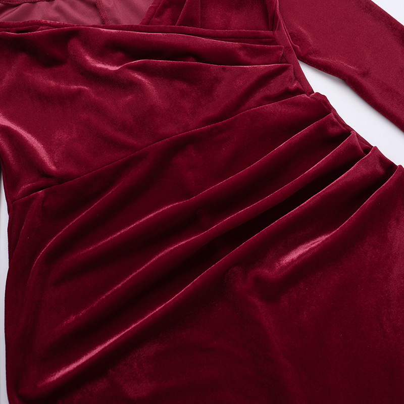 Off Shoulder Sexy High Slit Velvet Dress Women Elegant Dress