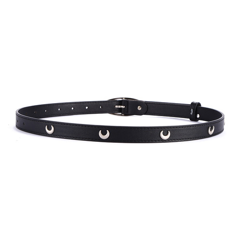 New personalized imitation leather belt, simple oval buckle with jeans belt, women's trendy crescent moon punk style wholesale