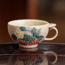 火石红手绘草莓喝茶杯子陶瓷主人杯单杯品茗杯家用茶具精致咖啡杯