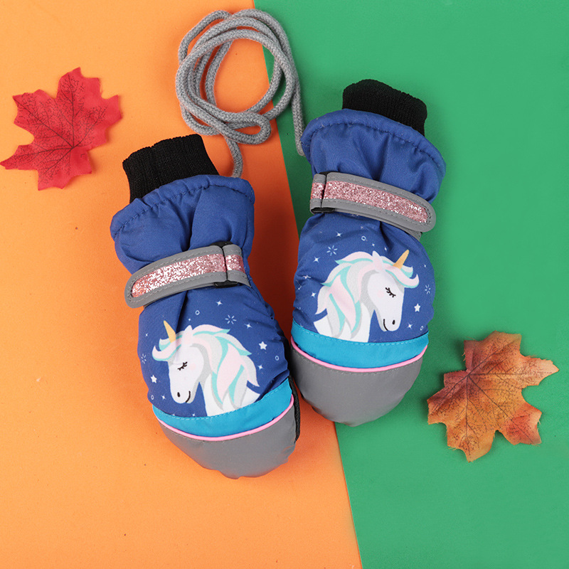 Nieve para niños forrada de lana engrosada impermeable antideslizante a prueba de viento de dibujos animados frío dedo paralelo dedo esquí bebé guantes de invierno