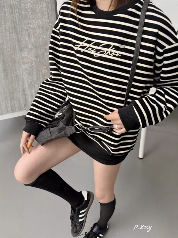030慵懒风圆领卫衣女秋季新款薄款宽松韩版oversize女式上衣bf外|undefined