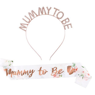 Baby Welcome Pair Flower Cloth mummy to be Shoulder Strap Hair Band Badge Set Daddy to be Badge Crown