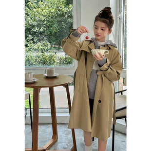 Sanluo Kidsren's Clothing Girls Double-Breasted Windbreaker 2024 Autum New British Style Kidsren's Mid-Length Jacket