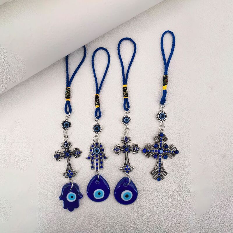 Cross-Border Exclusive Supply of Devil's Eye Turkish Blue Eye Diamond-Encrusted Cross Good Luck Decorative Pendant for Car and Bag Cross-Border Exclusive Supply of Devil's Eye Turkish Blue Eye Diamond-Encrusted Cross Good Luck Decorative Pendant for Car and Bag