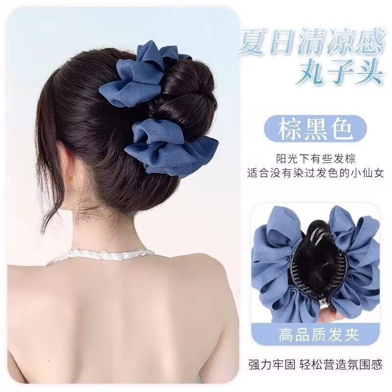 丸子头抓夹发圈蓝色牛仔丸子夹增发量懒人盘发神器花苞丸子头假发|undefined