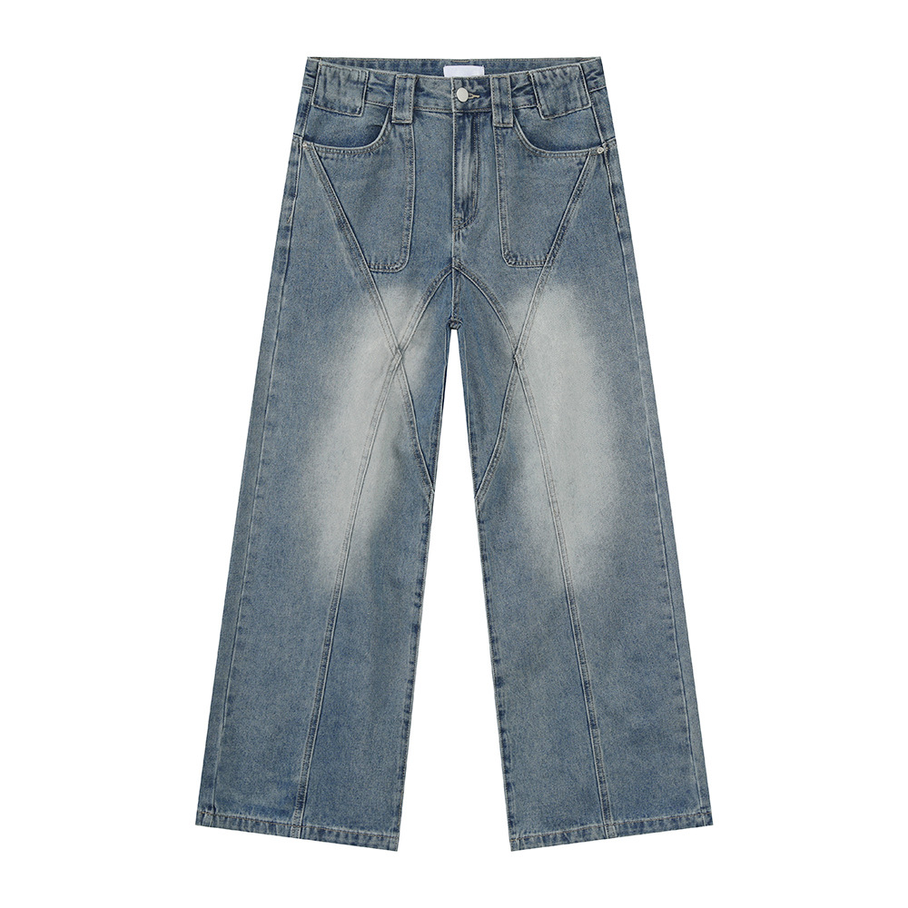 MTLCLOTHES Ropa de hombre | Gaojie Heavy Industry estructura tridimensional blanco, pierna ancha, recto, todo fósforo, jeans lavados de moda