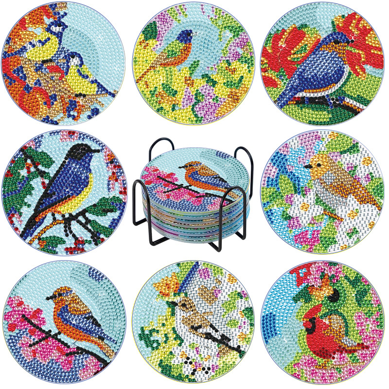 Posavasos de pintura de diamantes de diamantes de diamantes completos transfronterizos hechos a mano almohadilla de aislamiento térmico de diamantes de punto de acrílico redondo de bricolaje fondo de corcho antideslizante posavasos