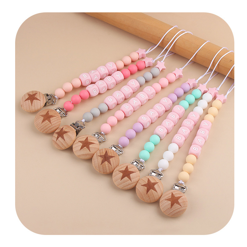 Productos infantiles creativos planetas juguetes beech chupeta clips rosa nombre bebé DIY cadena de chupeta cadena de pérdida