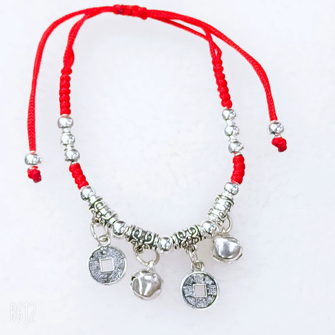 Woven Red Rope Bracelet, Miao/Tibetan Silver Alloy Charms, Ankle & Wrist, Multiple Styles