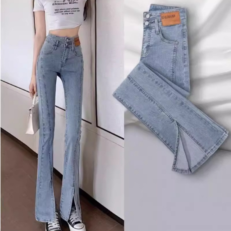 Slit Denim Jeans for Women 2026 New Spring/Summer High-Waisted Slimming Straight Wide-Leg Flared Floor-Length Pants