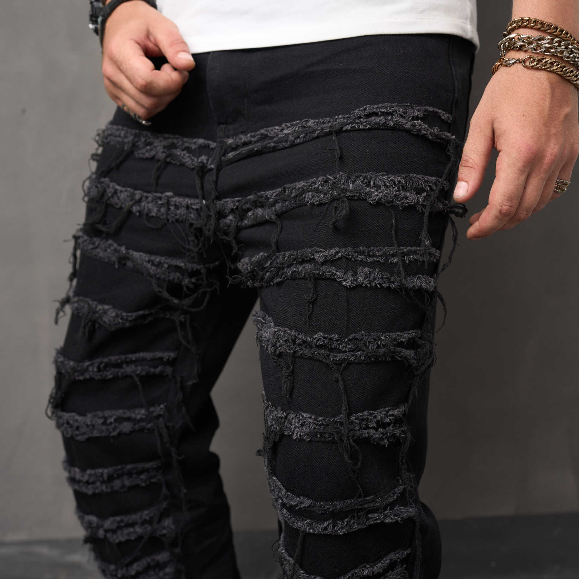 2023 New Ripped Slip Men's Loose Fashion Wide Leg Casual Solid Color Trousers Men's Trousers