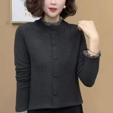2024冬季新款加绒保暖打底衫女气质设计感长袖上衣深灰色