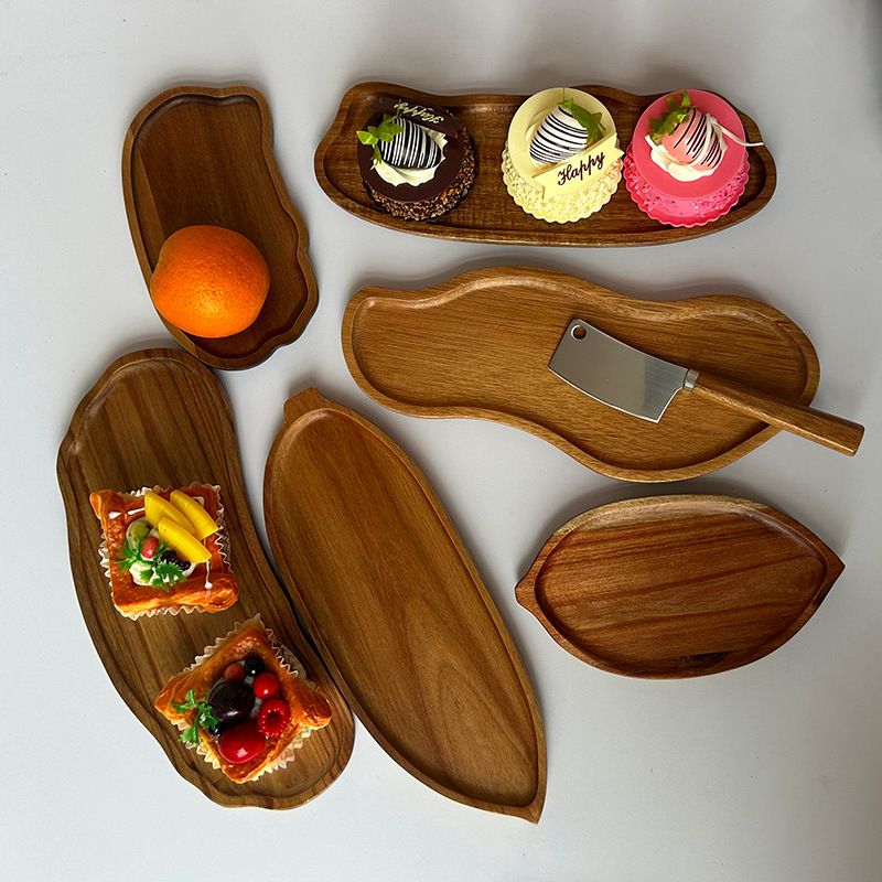 Paleta creativa de madera maciza de Xiangsimu transfronteriza, vajilla doméstica japonesa, plato de espuma seca, plato de frutas irregular, plato de refrigerios