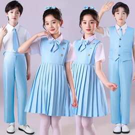 儿童合唱服演出服中小学生比赛舞台装蓝色百褶裙爱国朗诵大合唱团