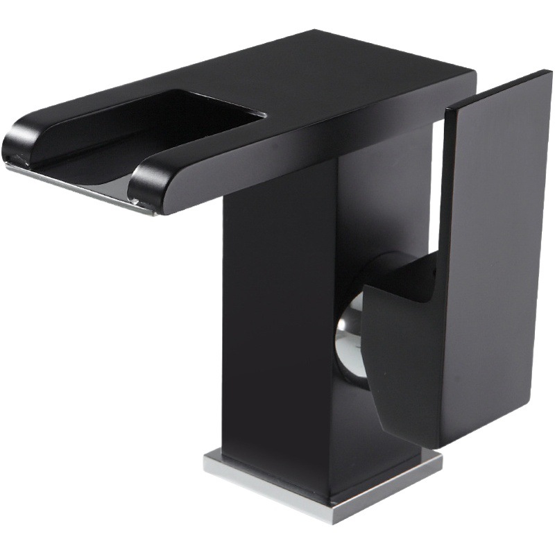 Mesa grifo lavabo cuenca caliente y fría baño gabinete baño negro LED luminoso cascada grifo
