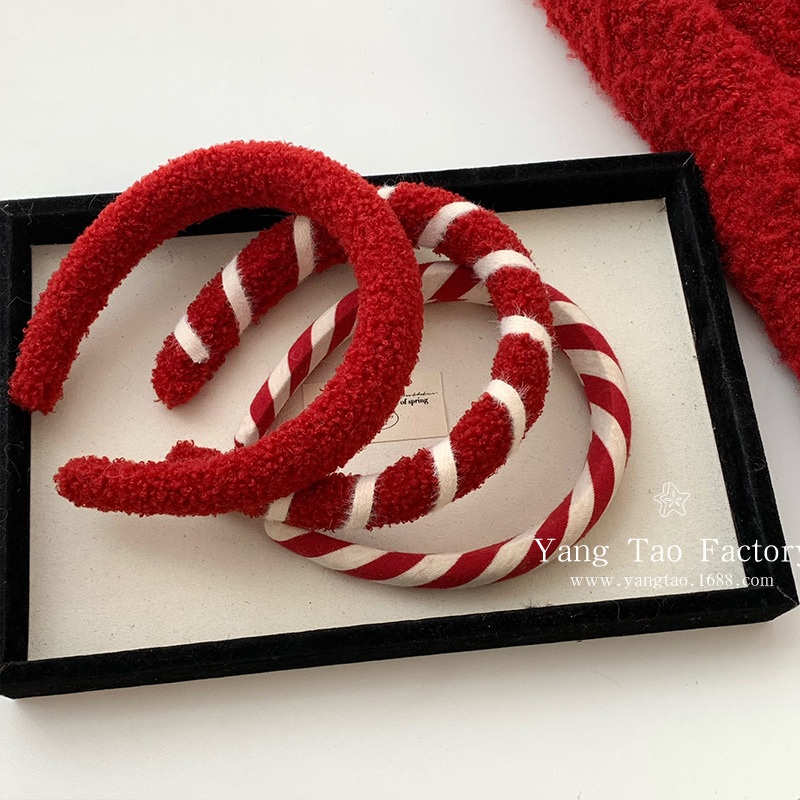 Año Nuevo a rayas rojas de cordero cabello cordaño Otoño Invierno 2024 nuevo cráneo alto presión corda de cabello cordajo de cabello cordajo de cabello adornamiento de cabeza