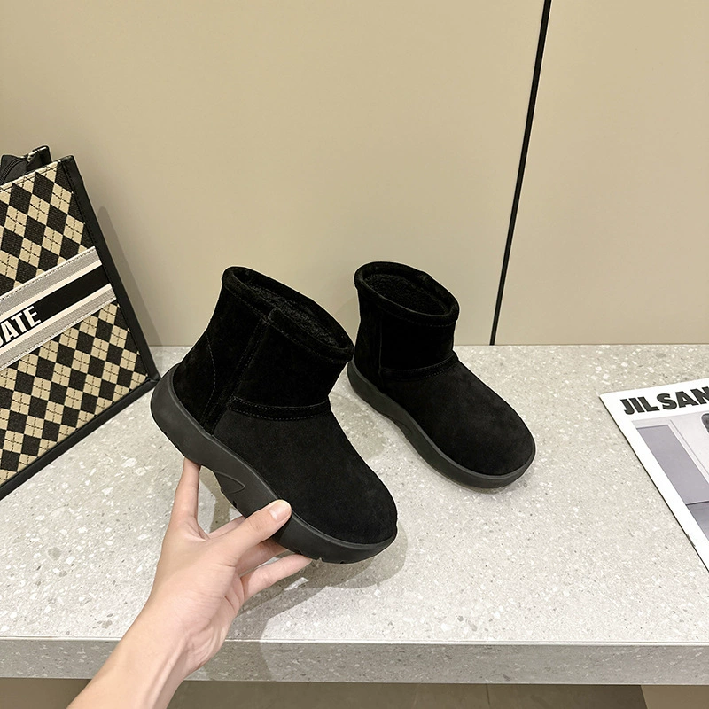 Low winter boots, genuine leather, platform sole, warm casual ankle boots