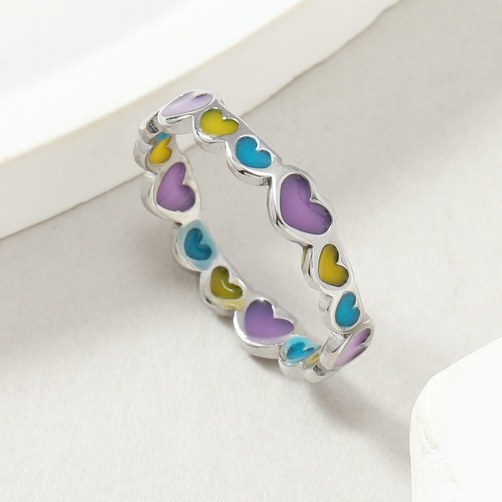 Stainless Steel Material Sweet Heart Shape Stainless Steel Enamel Plating Rings