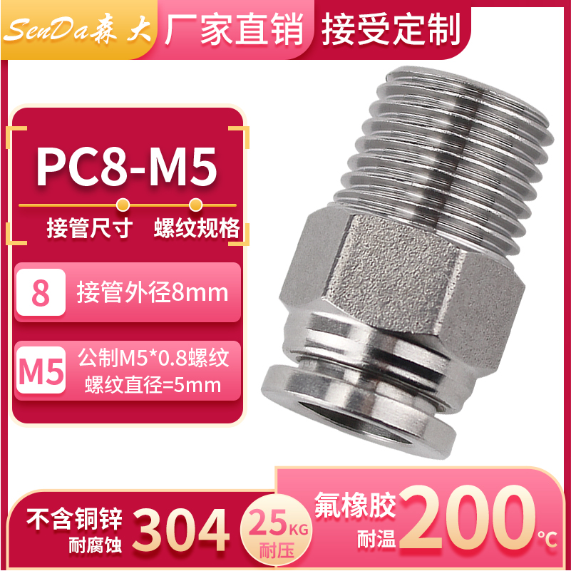 Conectores de tubería de aire de acero inoxidable, inserción rápida neumática con rosca a través de hilo interno, manguera de alta presión, conexión rápida PC/PCF