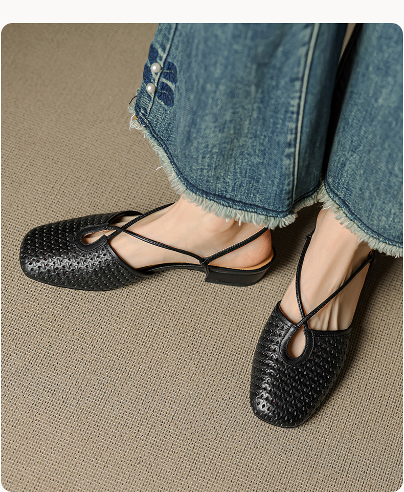Sandal nữ Mary Jane quai chéo hở gót, gót thô 3 cm, mũi tròn bít — đen chi tiết 18