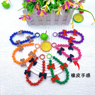 New Acrylic Beaded Hand Chain DIY Rubber Bow Mobile Phone Chain Headphone Pendant Bag Hanging Chain Wholesale