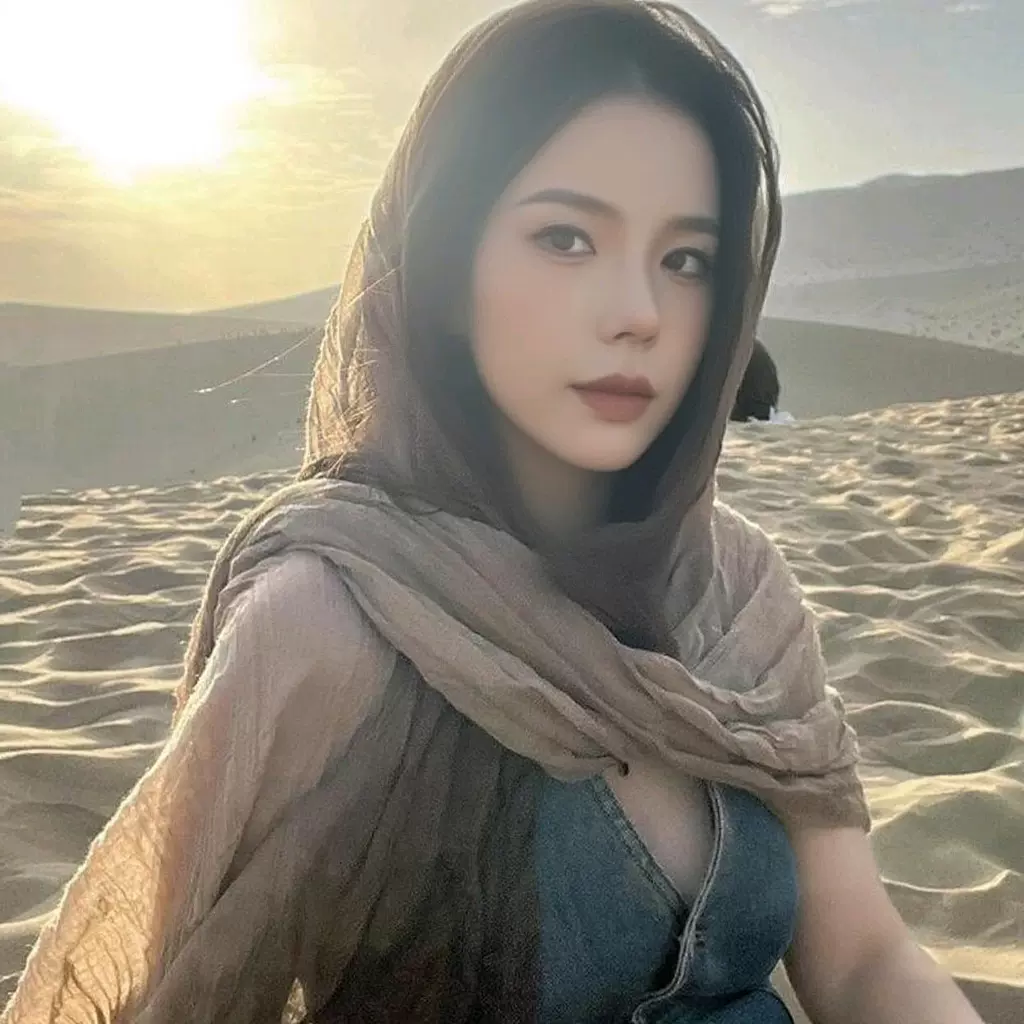 丝巾长条丝巾民族风围巾废土风亚麻褶皱渐变头巾沙漠辣妹围脖披肩