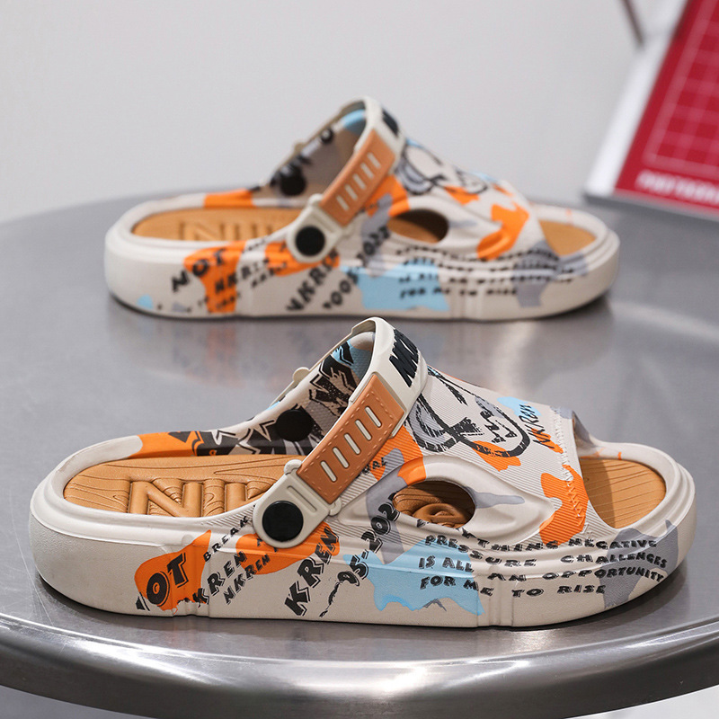 Sandalias y pantuflas de distribución transfronteriza para hombres, ropa exterior de verano, suela gruesa, sensación de mierda, sandalias de playa, tendencia, conducción de dos manos, talla grande