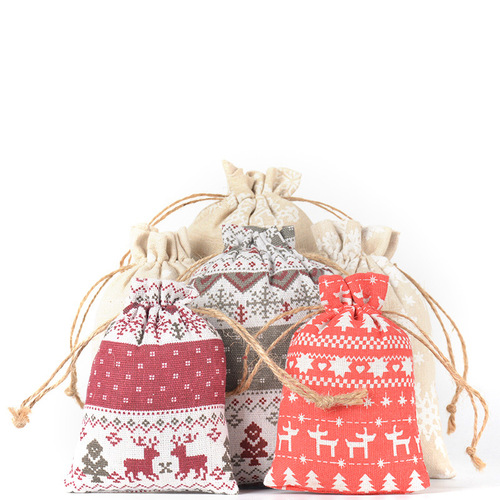 Bulk Christmas Cotton Fabric Bundle Cosmetic Stationery Toy Storage Bag Jade Jewelry Ring Necklace Rope Packaging Bag