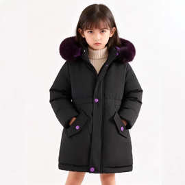 女童羽绒服2025新款冬季童装女孩中长款三防外套儿童冬装欧美风