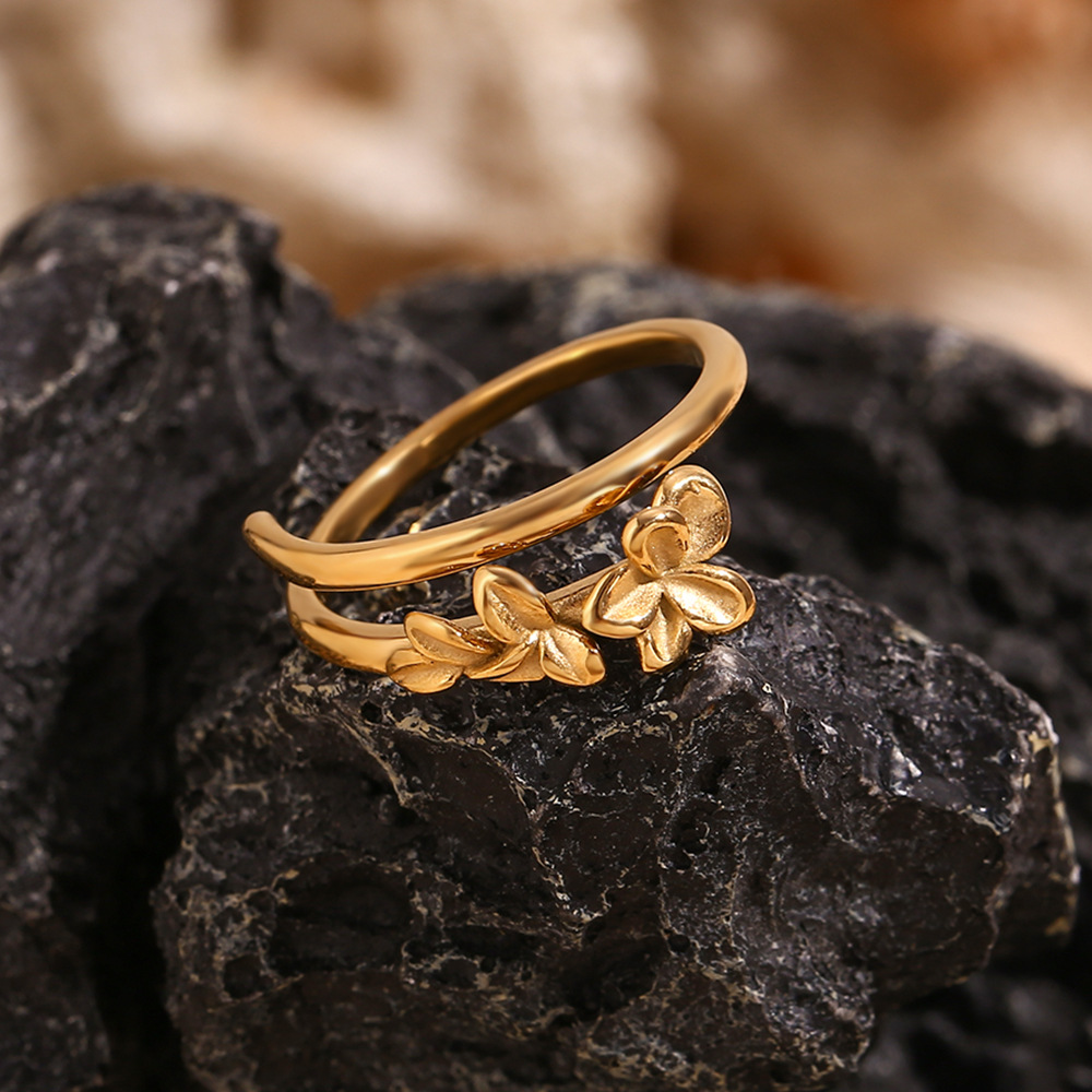 Plated 18K Gold Flower Stainless Steel Ring