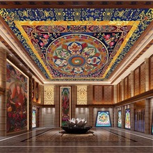 藏式吊顶天花板墙纸唐卡花纹民族风客厅酒店壁画佛堂文化背景壁布