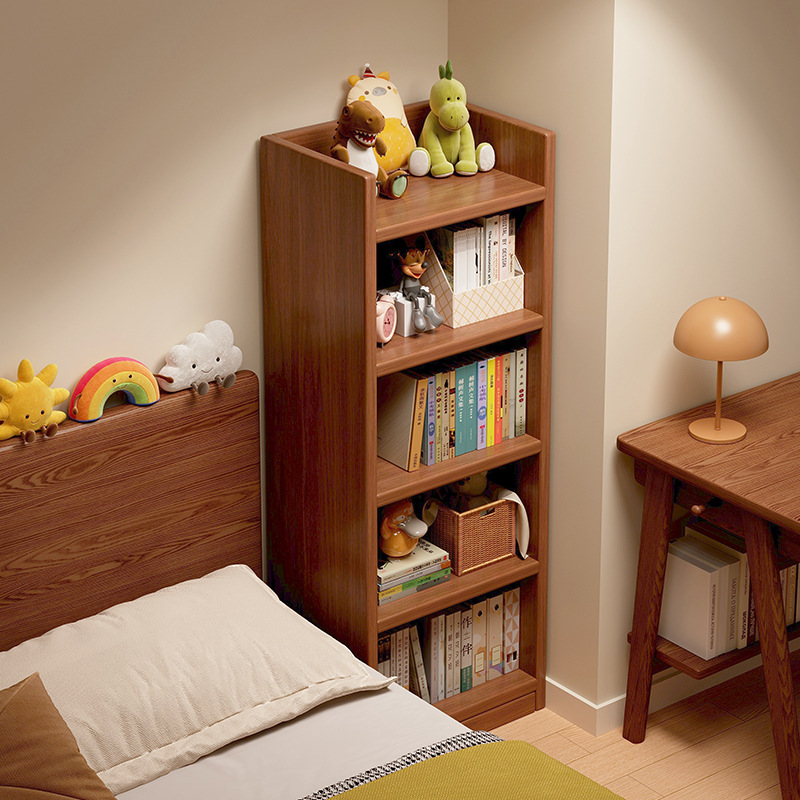 Bookshelf Home Wooden Eco-friendly Multi-layer Wall-mounted Corner Slim Slot Storage Display Cabinet for Living Room Simple Bookshelf